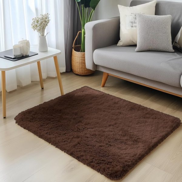 RUGSREAL 2x3 Machine Washable Small Bedside Rug, Soft Fluffy Shaggy Entryway Throw Rugs for Bedroom, Living Room, Indoor Floor Carpet for Kids Girls Boys, Nursery Rooms, Home Decor Aesthetic, Coffee