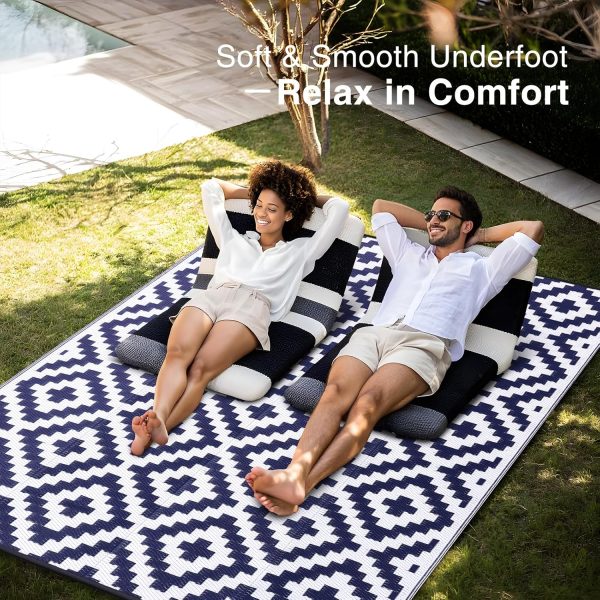 RUGSREAL Outdoor Rug 8x10 ft Waterproof Reversible Mat, Navy & White