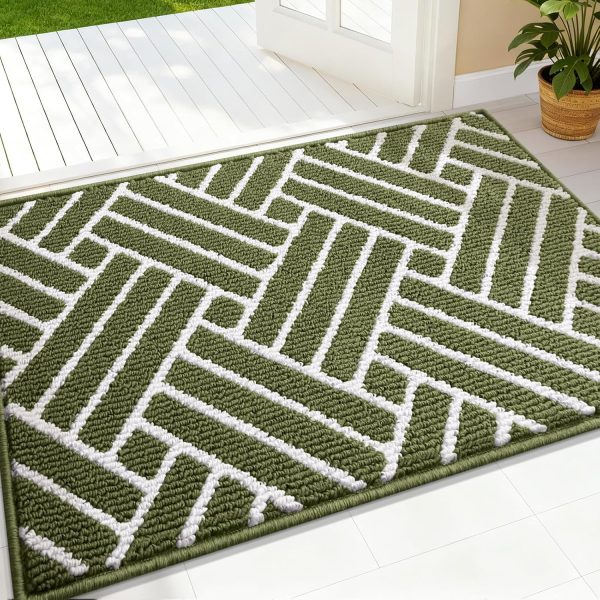 RUGSREAL Indoor Door Mat 36x24, Low-Profile Dirt Resistant Doormat, Green