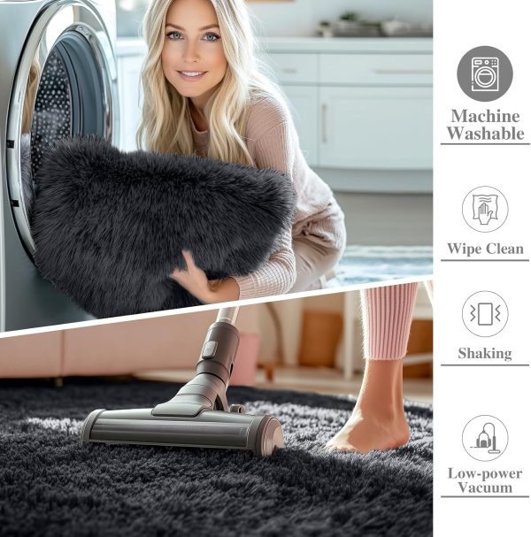 RUGSREAL 2x3 Machine Washable Small Bedside Rug, Soft Fluffy Shaggy Entryway Throw Rugs for Bedroom, Living Room, Indoor Floor Carpet for Kids Girls and Boys, Nursery Rooms, Home Decor Aesthetic, Black