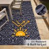 RUGSREAL Outdoor Rug 8x10 ft Waterproof Reversible Floral Mat, Black & Grey