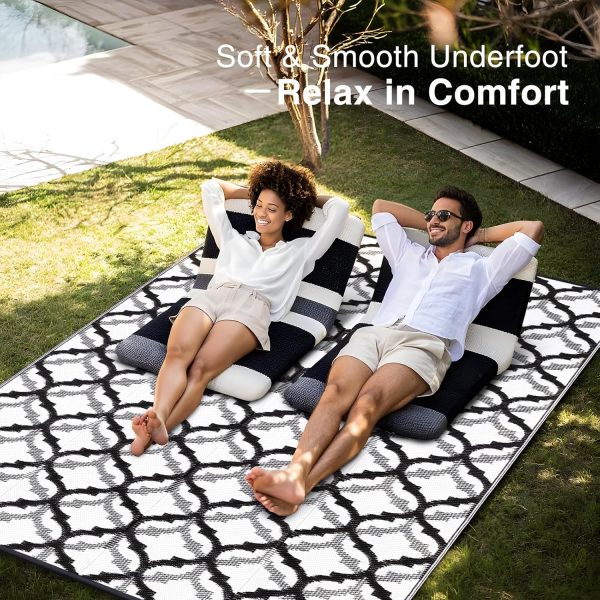 RUGSREAL Outdoor Rug 6x9 ft Waterproof Reversible Braided Mat, Black & White