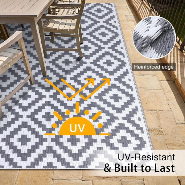 RUGSREAL Outdoor Rug 5x8 ft Waterproof Reversible Mat, Grey & White