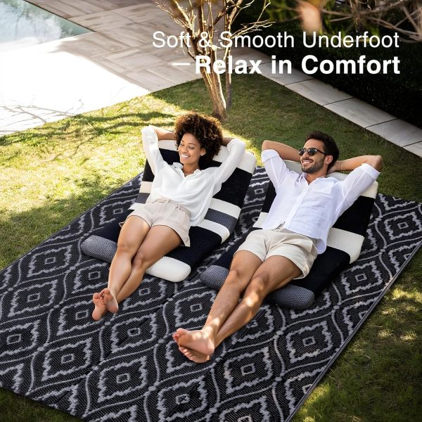 RUGSREAL Outdoor Rug 5x8 ft Waterproof Reversible Braided Mat, Black & Grey