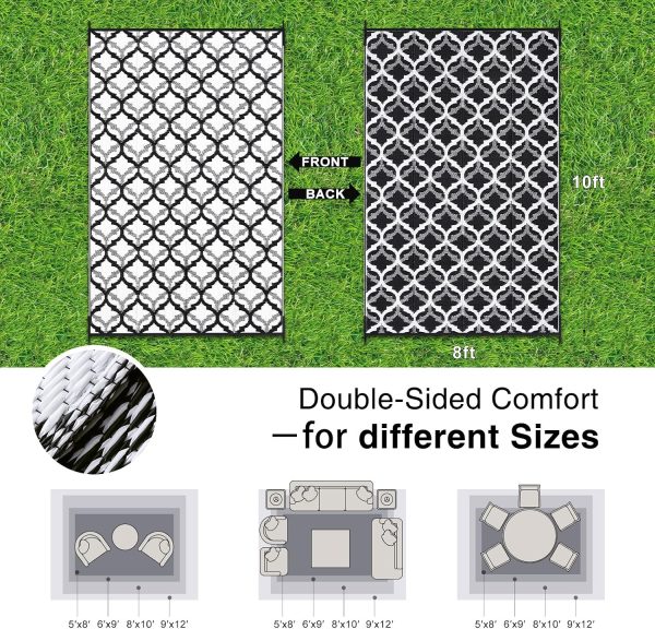 RUGSREAL Outdoor Rug 8x10 ft Waterproof Reversible Braided Mat, Black & White