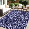 RUGSREAL Outdoor Rug 8x10 ft Waterproof Reversible Braided Mat, Navy & White