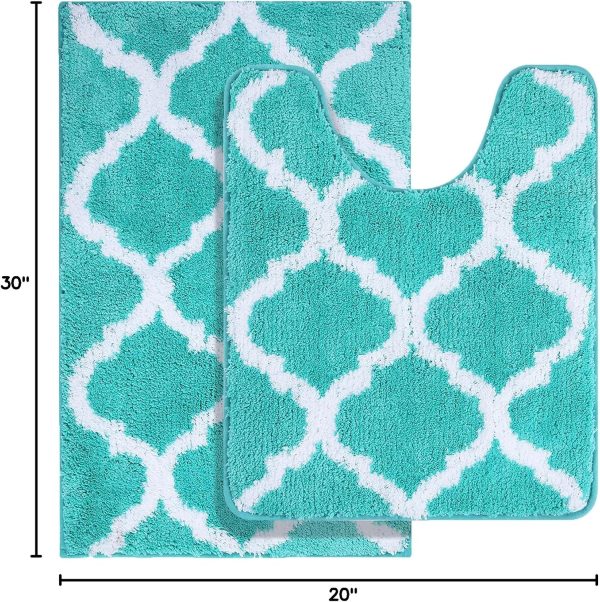 RUGSREAL Bathroom Rugs Set 2 Piece, 30"x20"+24"x20", Turquoise