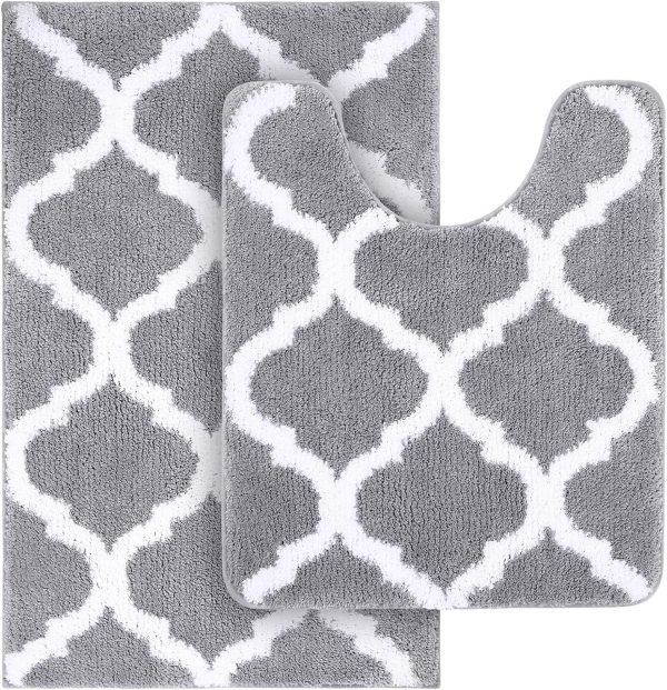 RUGSREAL Bathroom Rugs Set 2 Piece, 30"x20"+24"x20", Grey