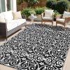 RUGSREAL Outdoor Rug 5x8 ft Waterproof Reversible Floral Mat, Black & White