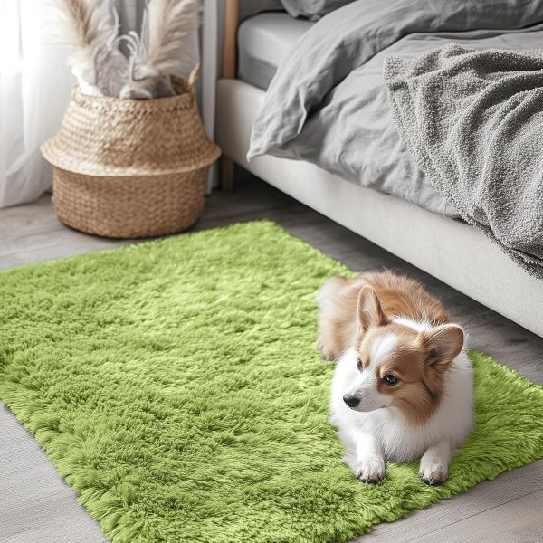 RUGSREAL 2x3 Machine Washable Small Bedside Rug, Soft Fluffy Shaggy Entryway Throw Rugs for Bedroom, Living Room, Indoor Floor Carpet for Kids Girl Boy, Nursery Rooms, Home Decor Aesthetic, Grass Green