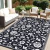 RUGSREAL Outdoor Rug 6x9 ft Waterproof Reversible Floral Mat, Black & White