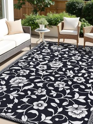 915rr6mRhCL._AC_SL1500_.jpg RUGSREAL Outdoor Rug 6x9 ft Waterproof Reversible Floral Mat, Black & White