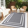 RUGSREAL Outdoor Rug 6x9 ft Waterproof Reversible Mat, Grey & White