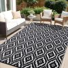 RUGSREAL Outdoor Rug 5x8 ft Waterproof Reversible Braided Mat, Black & White