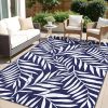 RUGSREAL Outdoor Rug 5x8 ft Waterproof Reversible Leaf Mat, Navy & White