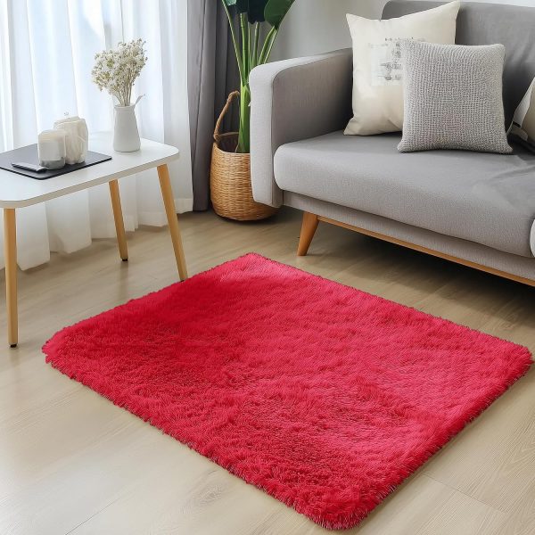 RUGSREAL 2x3 Machine Washable Small Bedside Rug, Soft Fluffy Shaggy Entryway Throw Rugs for Bedroom, Living Room, Indoor Floor Carpet for Kids Girls and Boys, Nursery Rooms, Home Decor Aesthetic, Red