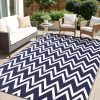 RUGSREAL Outdoor Rug 5x8 ft Waterproof Reversible Chevron Mat, Navy & White