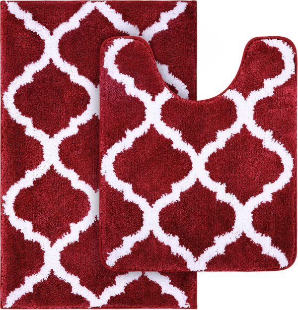 RUGSREAL Bathroom Rugs Set 2 Piece, 30"x20"+24"x20", Burgundy