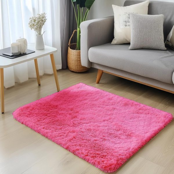 RUGSREAL 2x3 Machine Washable Small Bedside Rug, Soft Fluffy Shaggy Entryway Throw Rugs for Bedroom, Living Room, Indoor Floor Carpet for Kids Girls Boys, Nursery Rooms, Home Decor Aesthetic, Hot Pink