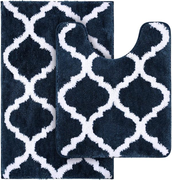 RUGSREAL Bathroom Rugs Set 2 Piece, 30"x20"+24"x20", Navy