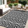 RUGSREAL Outdoor Rug 6x9 ft Waterproof Reversible Floral Mat, Black & White