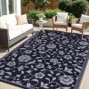 RUGSREAL Outdoor Rug 8x10 ft Waterproof Reversible Floral Mat, Black & Grey