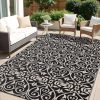 RUGSREAL Outdoor Rug 5x8 ft Waterproof Reversible Floral Mat, Black & Beige