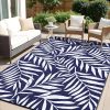 RUGSREAL Outdoor Rug 6x9 ft Waterproof Reversible Leaf Mat, Navy & White