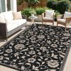 RUGSREAL Outdoor Rug 6x9 ft Waterproof Reversible Floral Mat, Black & Beige