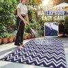 RUGSREAL Outdoor Rug 5x8 ft Waterproof Reversible Chevron Mat, Navy & White