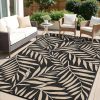 RUGSREAL Outdoor Rug 9x12 ft Waterproof Reversible Leaf Mat, Black & Beige