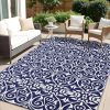 RUGSREAL Outdoor Rug 5x8 ft Waterproof Reversible Floral Mat, Navy & White