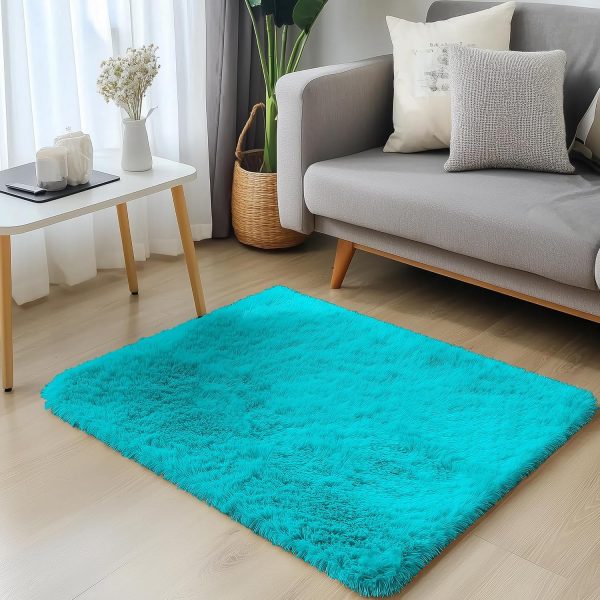 RUGSREAL 2x3 Machine Washable Small Bedside Rug, Soft Fluffy Shaggy Entryway Throw Rugs for Bedroom, Living Room, Indoor Floor Carpet for Kids Girls Boys, Nursery Rooms, Home Decor Aesthetic, Teal Blue