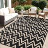 RUGSREAL Outdoor Rug 5x8 ft Waterproof Reversible Chevron Mat, Black & Beige
