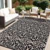 RUGSREAL Outdoor Rug 9x12 ft Waterproof Reversible Floral Mat, Black & Beige