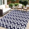 RUGSREAL Outdoor Rug 6x9 ft Waterproof Reversible Chevron Mat, Navy & White