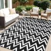 RUGSREAL Outdoor Rug 5x8 ft Waterproof Reversible Chevron Mat, Black & White
