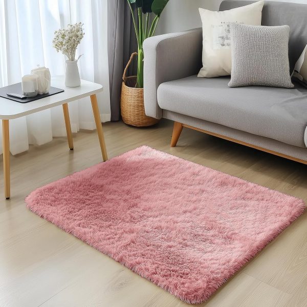 RUGSREAL 2x3 Machine Washable Small Bedside Rug, Soft Fluffy Shaggy Entryway Throw Rugs for Bedroom, Living Room, Indoor Floor Carpet for Kids Girls Boys, Nursery Rooms, Home Decor Aesthetic, Pale Pink