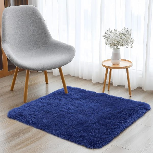 RUGSREAL 2x3 Machine Washable Small Bedside Rug, Soft Fluffy Shaggy Entryway Throw Rugs for Bedroom, Living Room, Indoor Floor Carpet for Kids Girls Boys, Nursery Rooms, Home Decor Aesthetic, Navy Blue