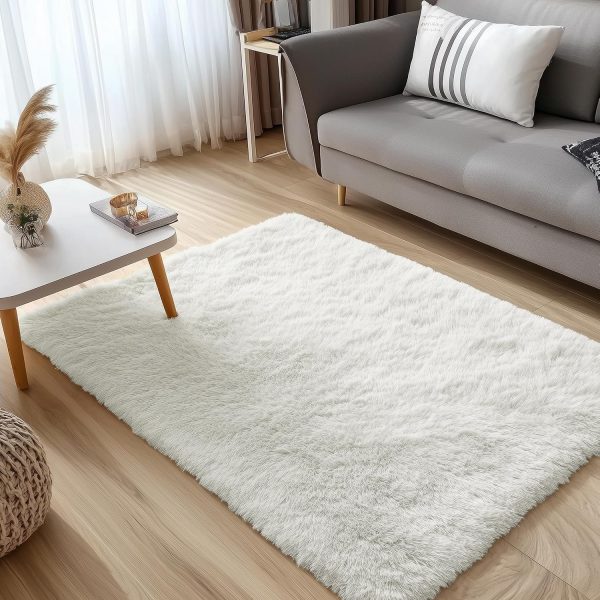 RUGSREAL 2x3 Machine Washable Small Bedside Rug, Soft Fluffy Shaggy Entryway Throw Rugs for Bedroom, Living Room, Indoor Floor Carpet for Kids Girls and Boys, Nursery Rooms, Home Decor Aesthetic, Ivory