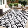 RUGSREAL Outdoor Rug 6x9 ft Waterproof Reversible Braided Mat, Black & White