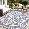 RUGSREAL Outdoor Rug 9x12 ft Waterproof Reversible Leaf Mat, Grey & White
