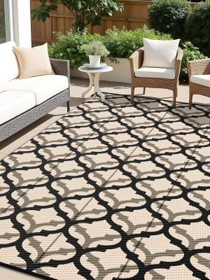 91mcE4GztJL._AC_SL1500_.jpg RUGSREAL Outdoor Rug 9x12 ft Waterproof Reversible Braided Mat, Black & Beige