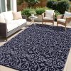 RUGSREAL Outdoor Rug 8x10 ft Waterproof Reversible Floral Mat, Black & Grey