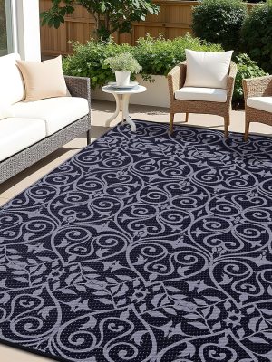 91p05LKFdGL._AC_SL1500_.jpg RUGSREAL Outdoor Rug 6x9 ft Waterproof Reversible Floral Mat, Black & Grey