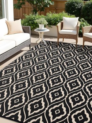 91pF6UPNbPL._AC_SL1500_.jpg RUGSREAL Outdoor Rug 6x9 ft Waterproof Reversible Floral Mat, Black & Beige