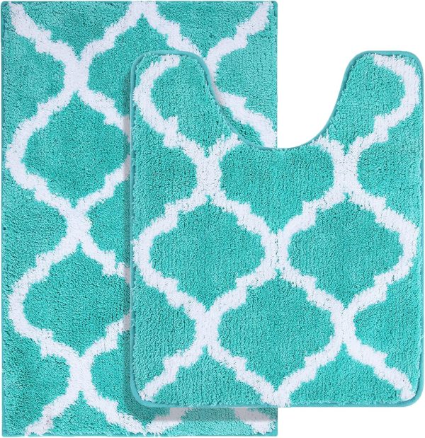 RUGSREAL Bathroom Rugs Set 2 Piece, 30"x20"+24"x20", Turquoise