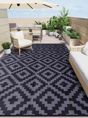 91qQ3PTeSLL._AC_SL1500_.jpg RUGSREAL Outdoor Rug 8x10 ft Waterproof Reversible Mat, Black & Grey