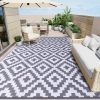 RUGSREAL Outdoor Rug 8x10 ft Waterproof Reversible Mat, Grey & White