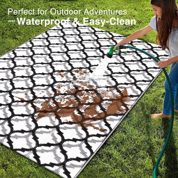 RUGSREAL Outdoor Rug 5x8 ft Waterproof Reversible Braided Mat, Black & White